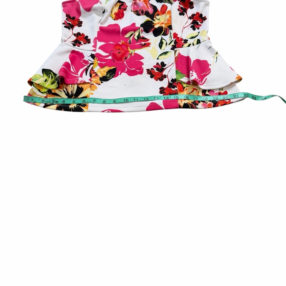 10/25🦋 NY & Co 7th Avenue Design Studio White & Pink Floral Peplum Tank - Medium - Picture 14 of 15